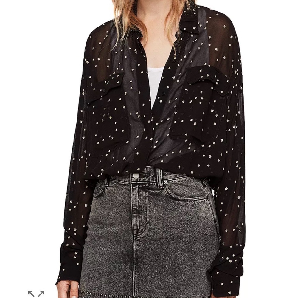 AllSaints Amari Star Embroidered Shirt Size Medium